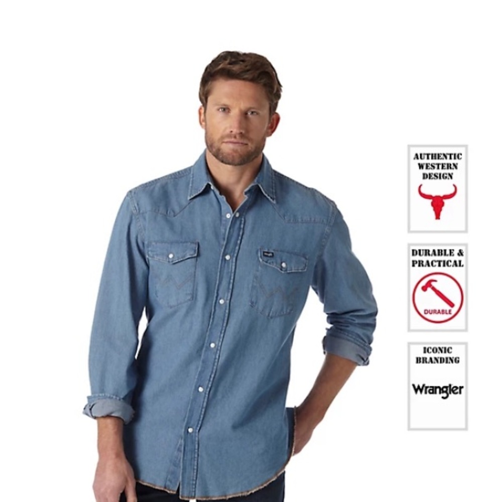 Wrangler Men's Cowboy Cut Western Denim Work Shirt NWT